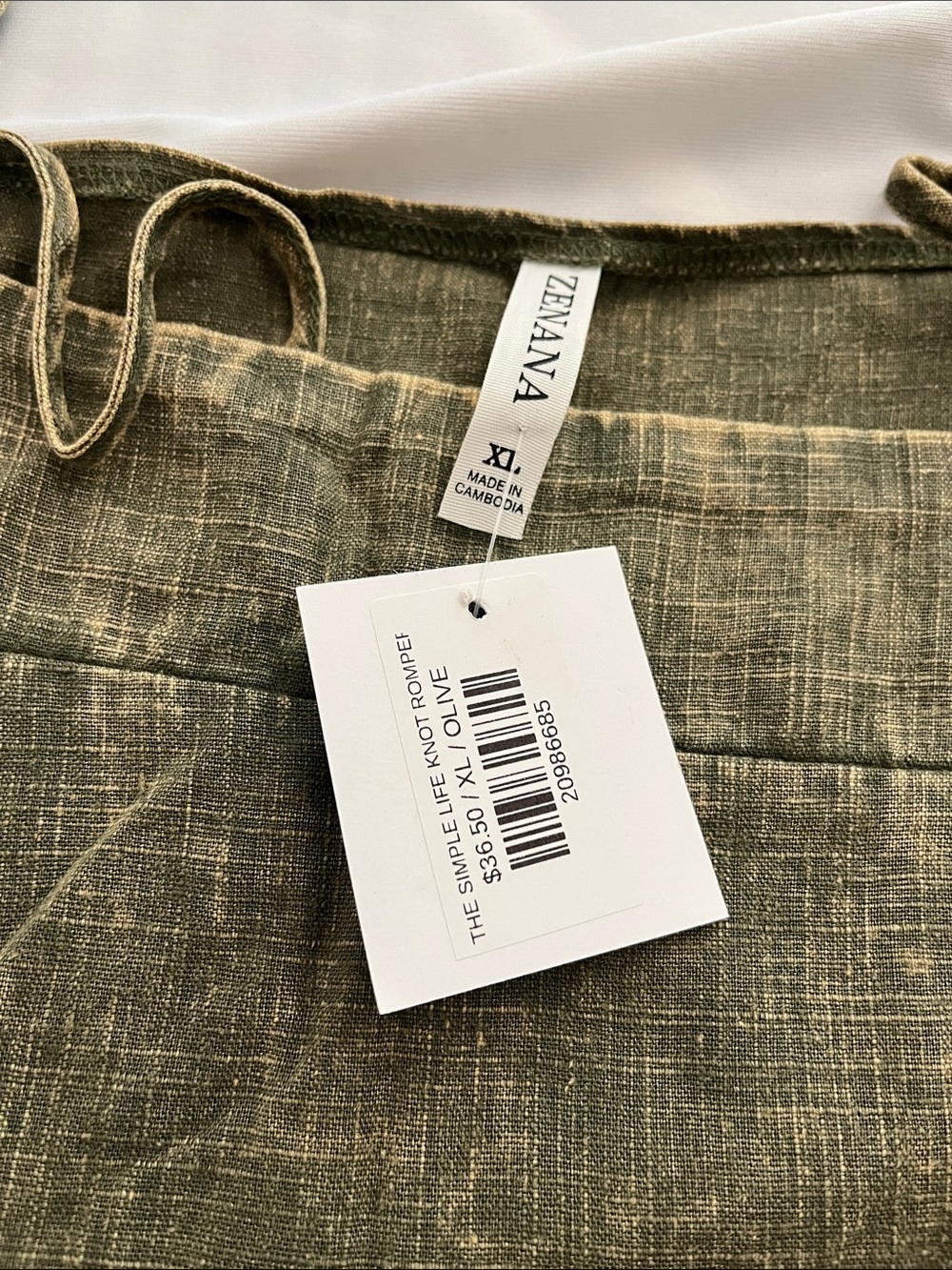 Zenana Outfitters Olive Green Linen-Look Shortalls Romper - Picture 2 of 5